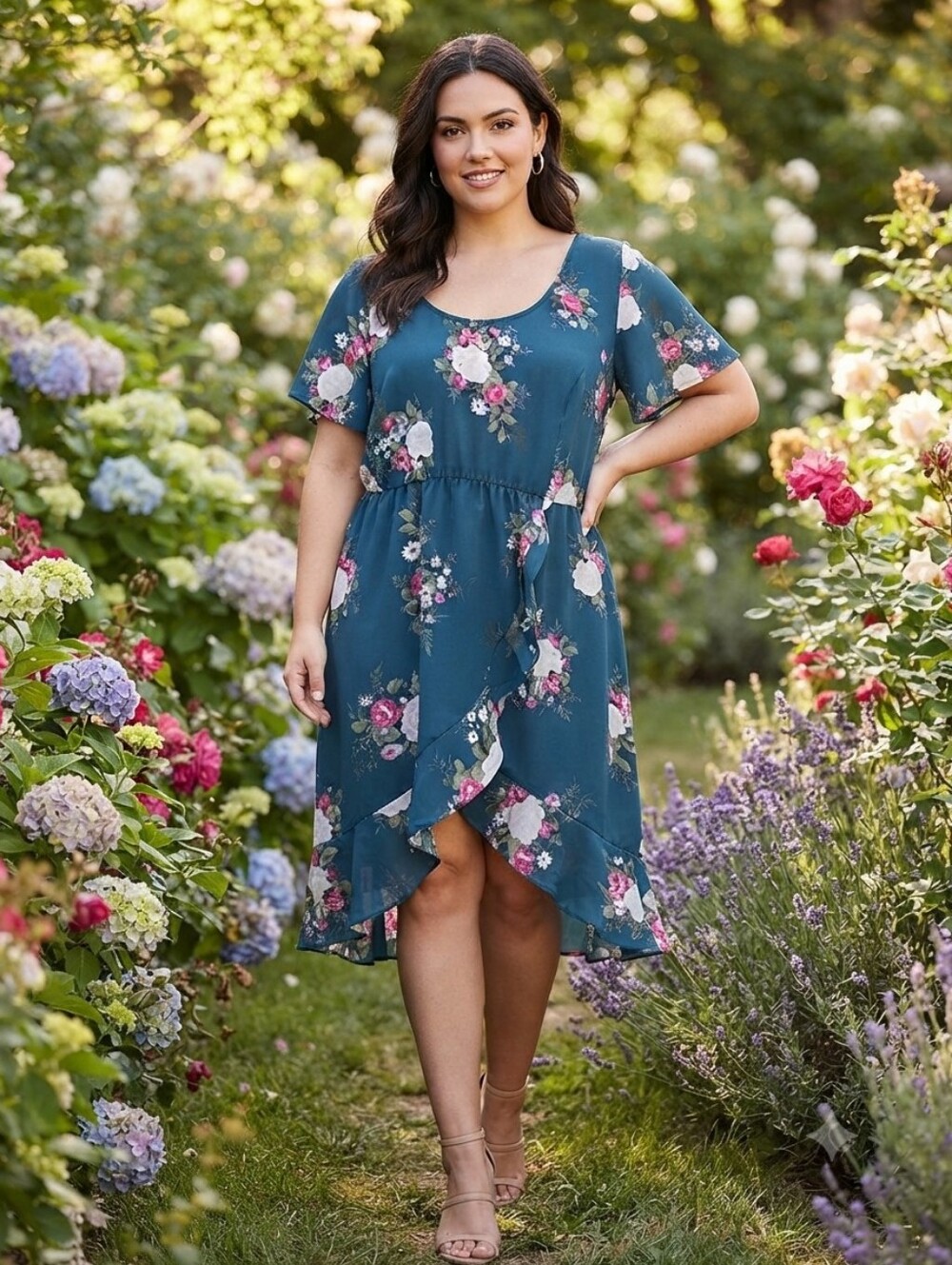 torrid 3X Navy Floral Scoop-Neck Peplum Top